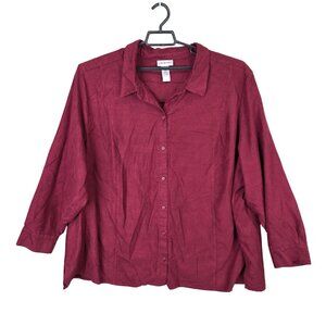 Womens Catherines Burgundy Shirt Button Up Long Sleeve 100% Polyester Size 4X